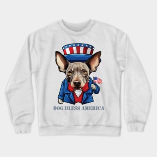 Funny 4th of July Hairless Terrier Dog Bless America Crewneck Sweatshirt